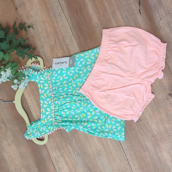 NWT Carter's Baby Girl Flutter Sleeve Butterfly Top & Bloomer Shorts, 12 Months - Picture 1 of 12